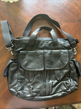 Cole Haan Black Leather Messenger Bag with Front Flap Pockets